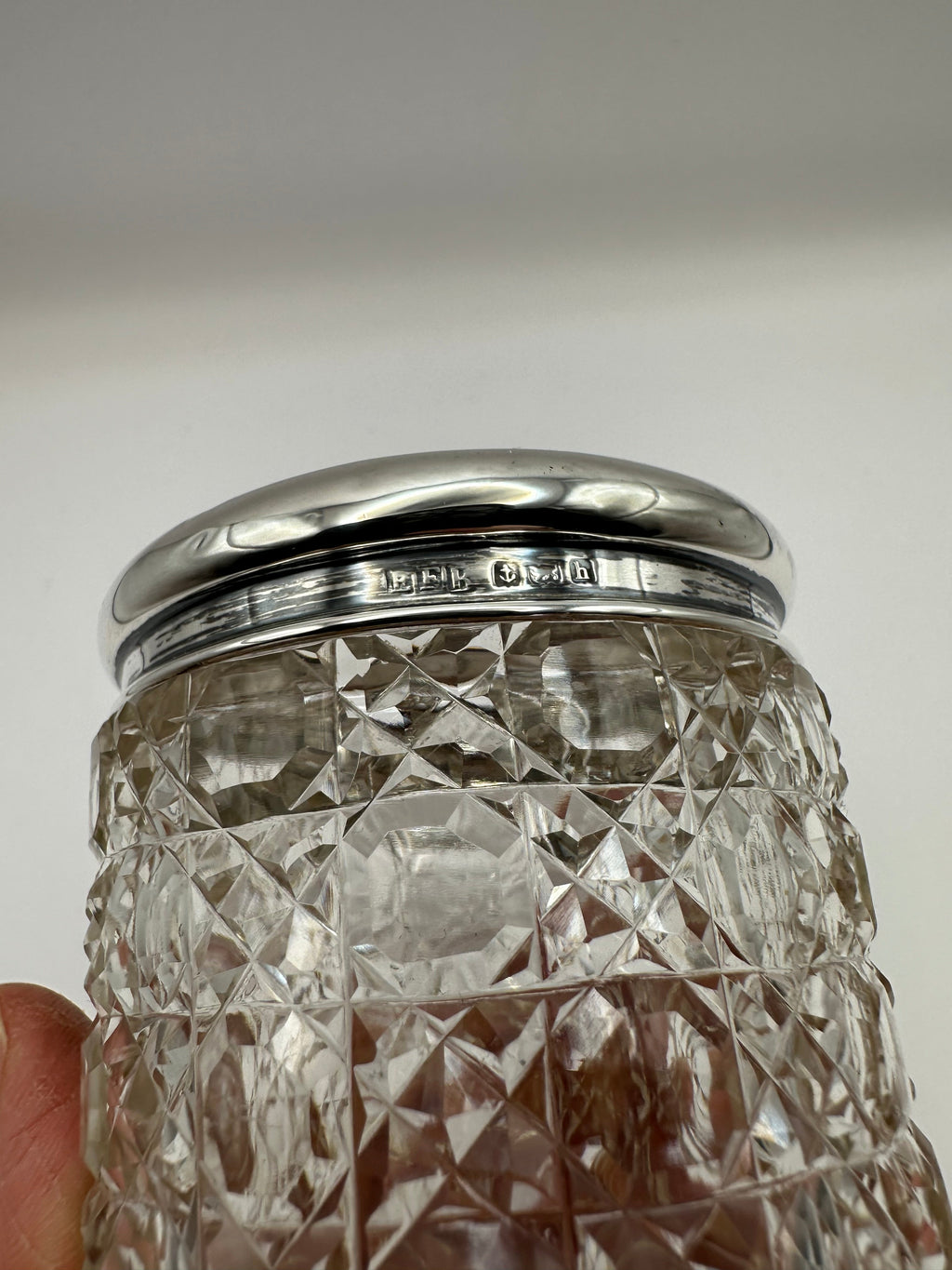 Antique Solid Sterling Silver Topped Cut Glass Pot  / Dressing Table Pot
