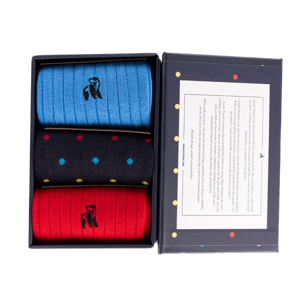 Swole Panda Men's Bamboo Socks Gift Box – 3 Pair Multi Spot Set