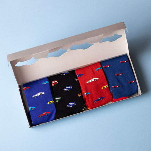 Swole Panda Racing Car Bamboo Socks Gift Box - 4 Pair Men's Set