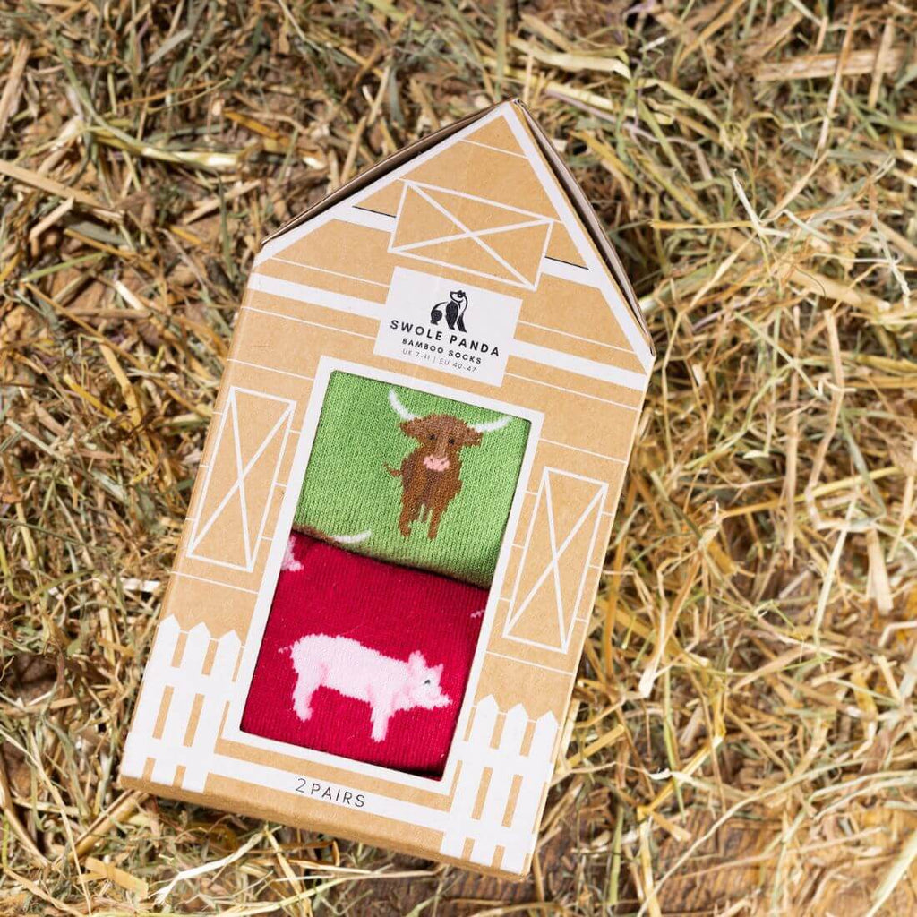 Swole Panda Men's Bamboo Socks Gift Box – Highland Cow & Pig 2-Pack