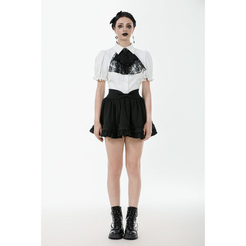 Dark in Love Elysia White Goth Blouse – Victorian Ruffle Puff Sleeve