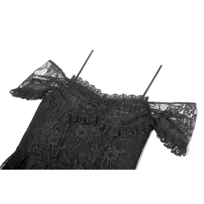 Dark in Love Gothic Lace High-Low Dress – Black Off-Shoulder Gown