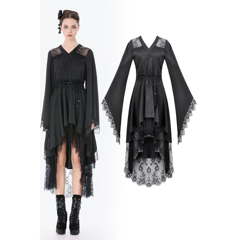 Dark in Love Selene Gothic Kimono Tail Dress – Lace High-Low Gown