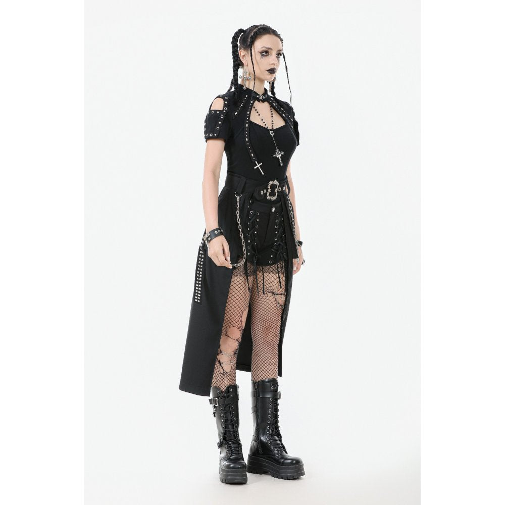 Dark in Love Chain Belt Layered Goth Skirt - Black Polyester Punk