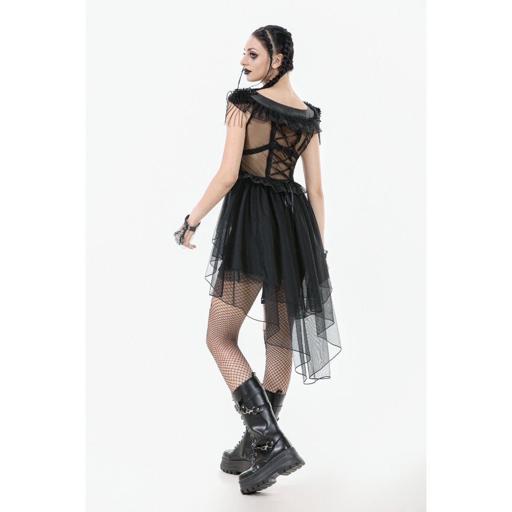 Dark in Love Seraphina Goth Dress – Tiered Mesh & Ruffle High-Low
