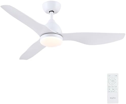 Newday 46" White Ceiling Fan with Dimmable LED Light and Remote Control