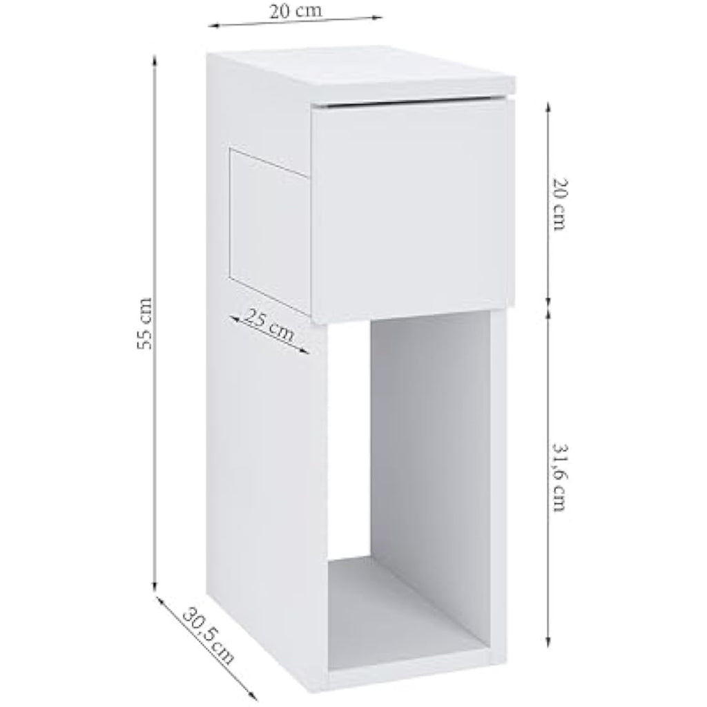 Jolof Store Narrow Bedside Table – Slim White End Table with Drawer