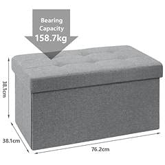 BRIAN & DANY Folding Linen Storage Ottoman Bench – Gray, 76x38x38cm