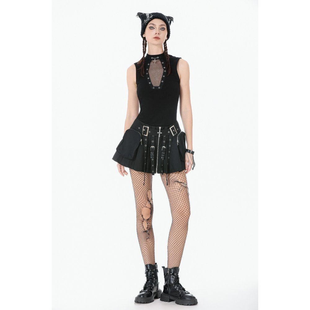 Dark in Love Punk Coffin Mesh Panel Top – Sleeveless Gothic Cotton Top