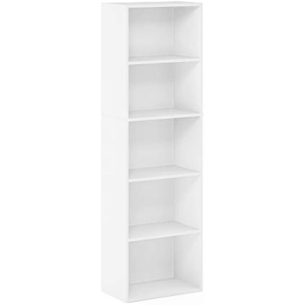 Furinno Luder 5-Tier Open Shelf Bookcase – White Engineered Wood