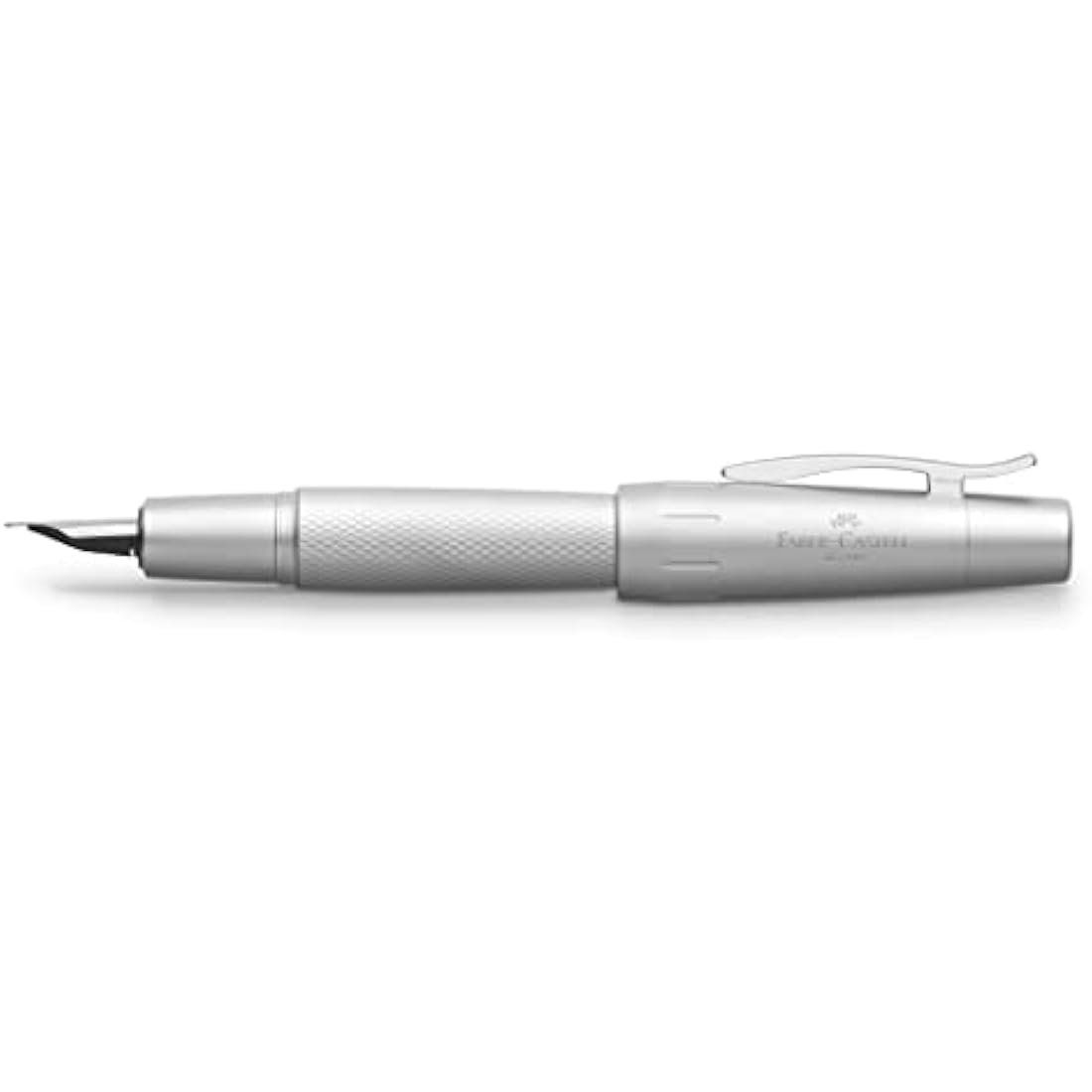 Faber-Castell E-motion Fountain Pen – Pure Silver Matt Metal, Bold Nib