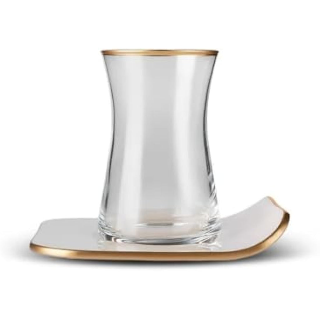 Karaca Retro 12-Piece Turkish Tea Set - 6 Glass Cups & Saucers, Cream