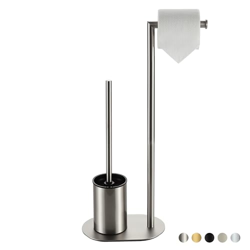 BVL Stainless Steel Free Standing Toilet Roll Holder with Brush