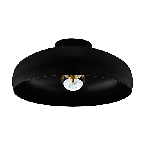Eglo Mogano Industrial Flush Ceiling Light | Black Metal E27 Lamp