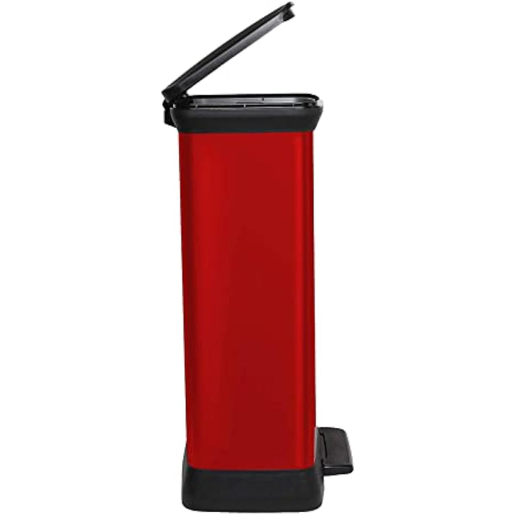 Curver 50L Kitchen Pedal Bin – Recycled Metal Effect Soft Close - Red