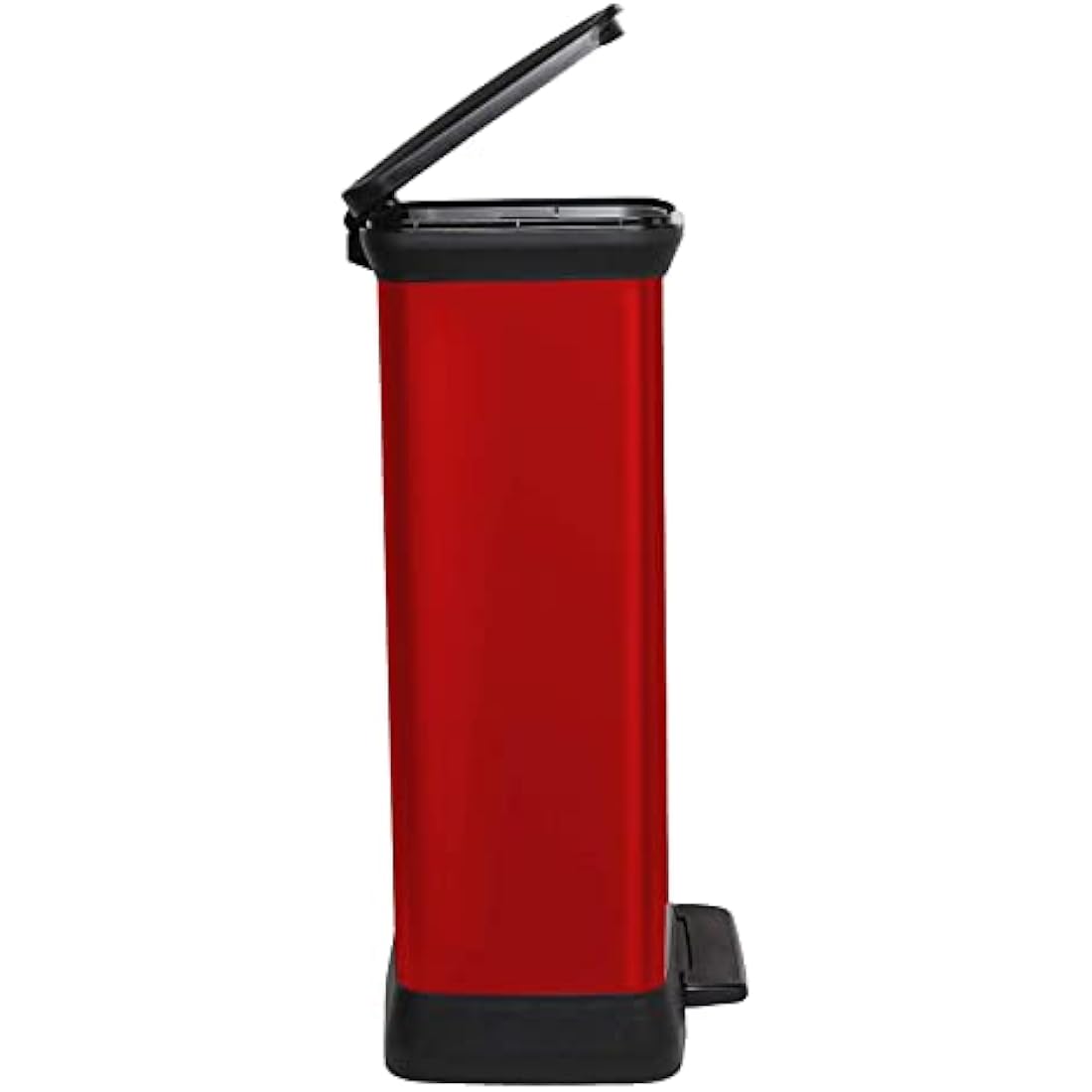 Curver 50L Kitchen Pedal Bin – Recycled Metal Effect Soft Close - Red