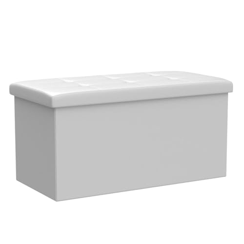 BRIAN & DANY Folding Storage Ottoman | Faux Leather Bench - White