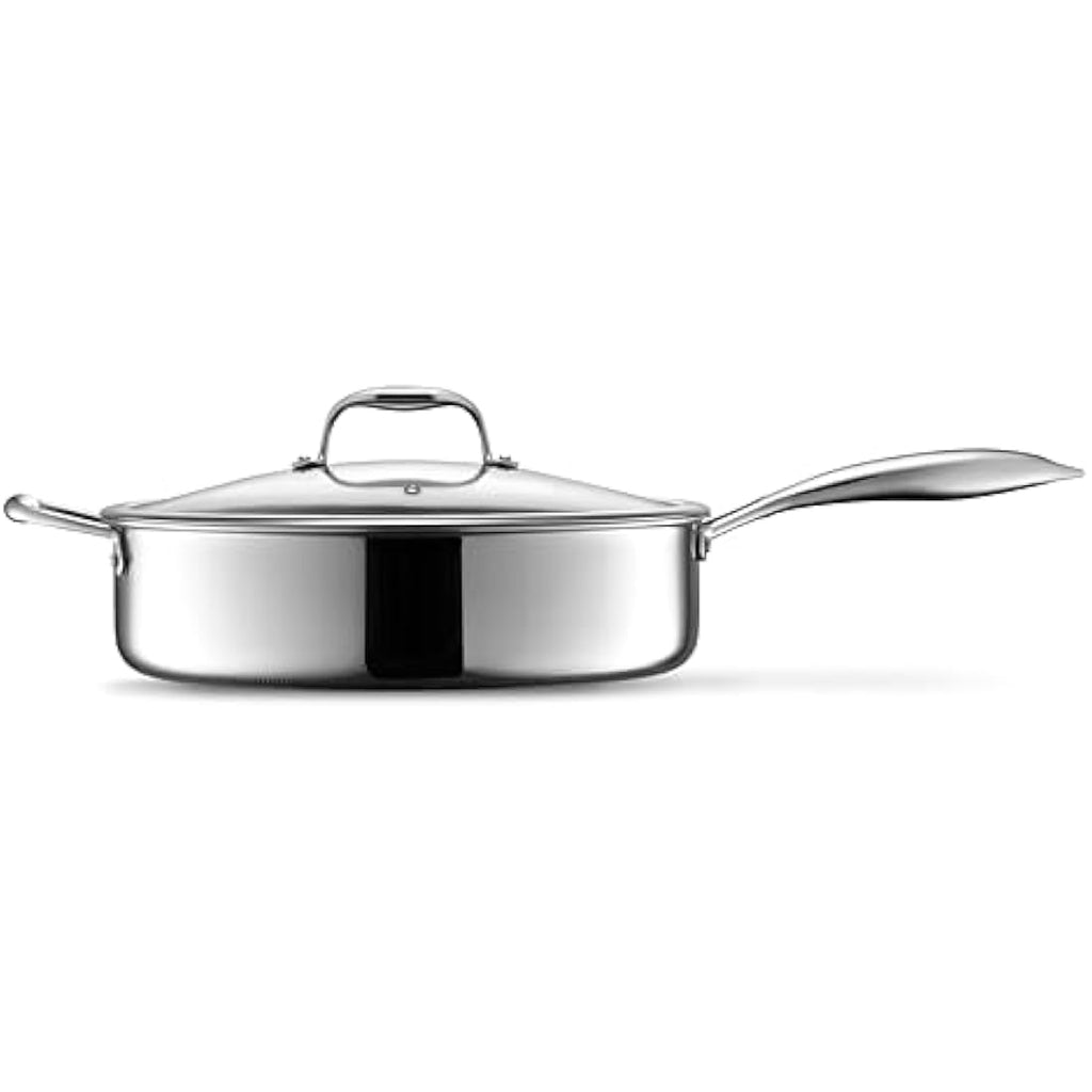 HexClad 5.5L Hybrid Deep Sauté Pan | Nonstick Stainless Steel with Lid