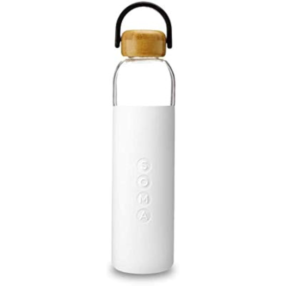 Soma Glass Water Bottle with Bamboo Cap – White Silicone Sleeve, 24oz