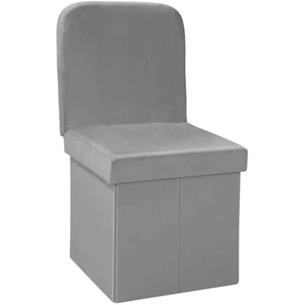 Grey Velvet Folding Storage Ottoman Chair with Backrest