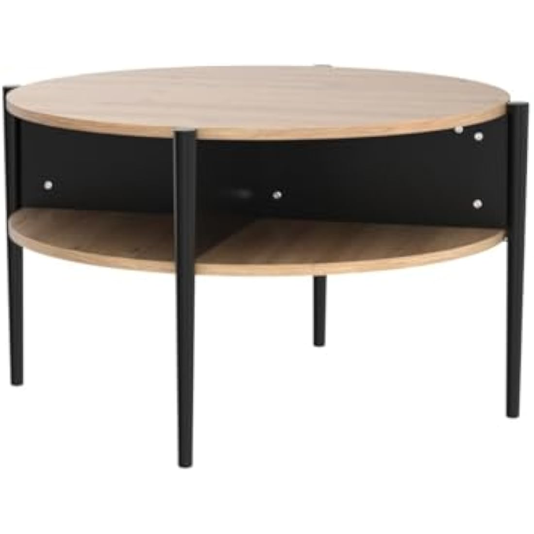 Round Wood Coffee Table – 2-Tier Industrial Sofa Table