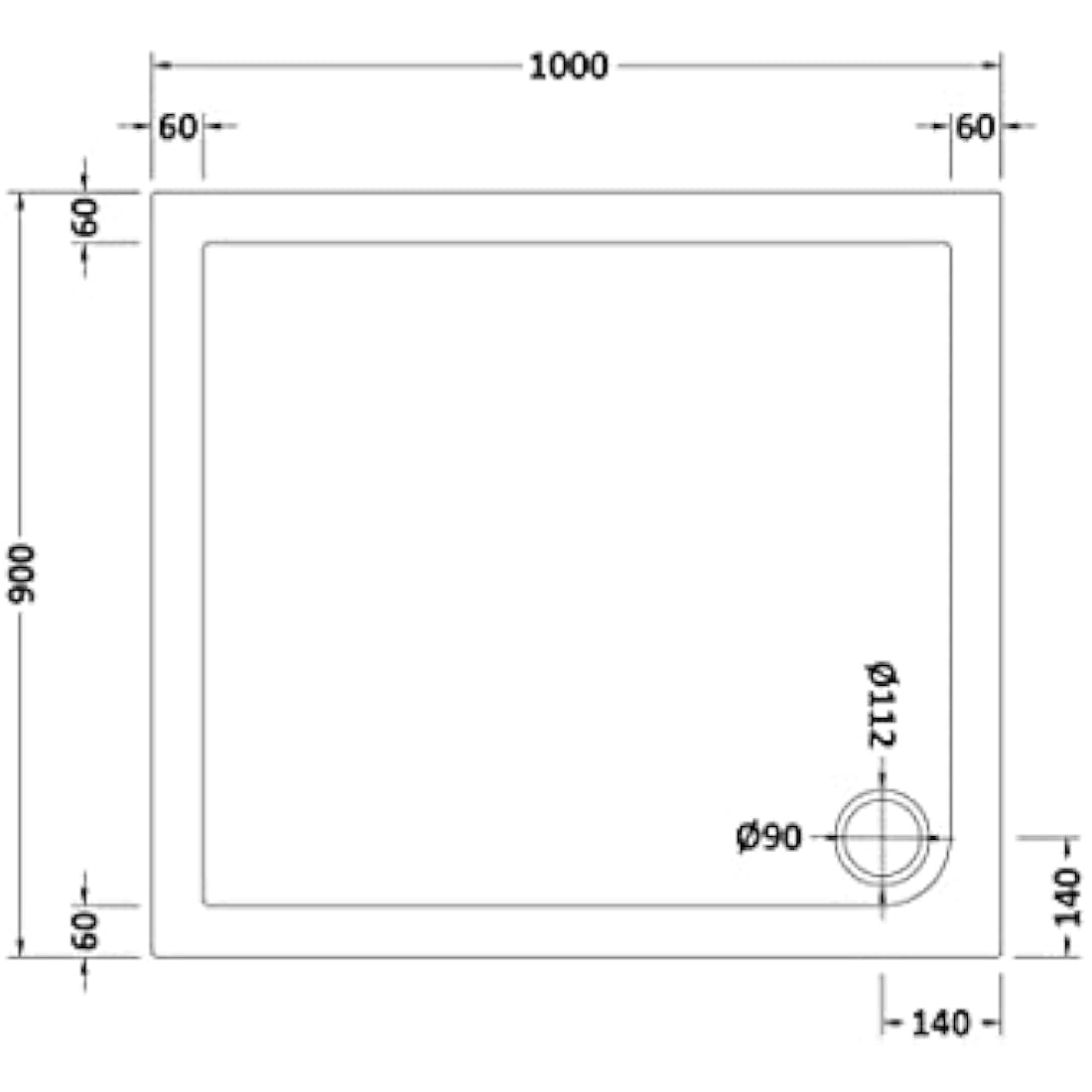 nuie Slip Resistant Rectangular Shower Tray - Matt White 900x1000mm