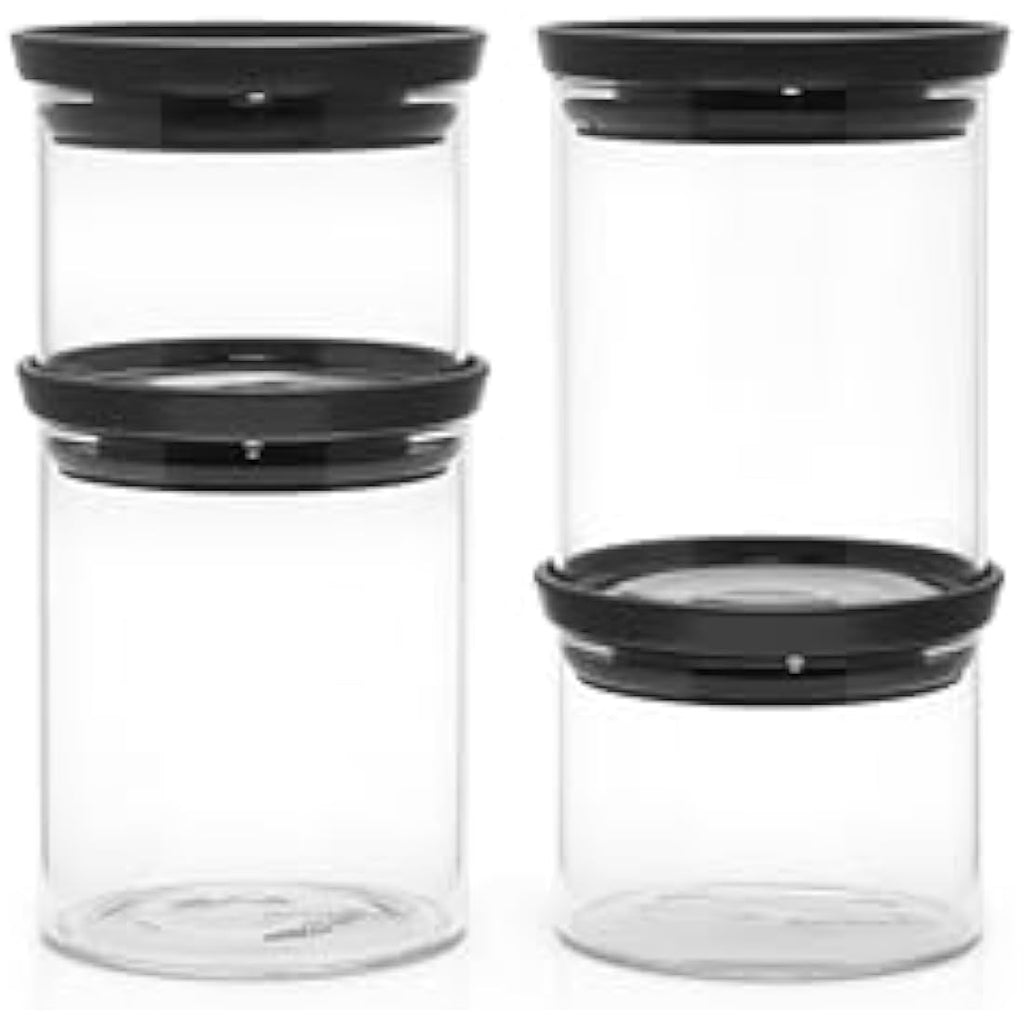 Brabantia Stackable Food Storage Jars - 4 Piece Set - Dark Grey