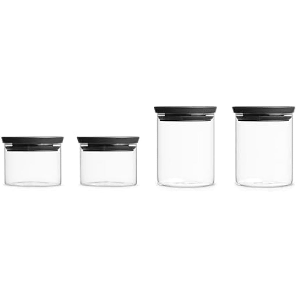 Brabantia Stackable Food Storage Jars - 4 Piece Set - Dark Grey
