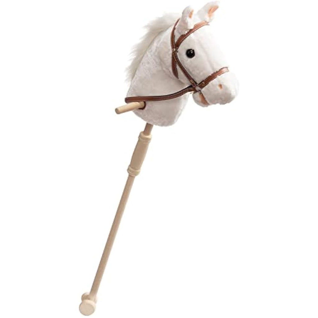 Jolof Store Plush Hobby Horse with Wheels and Sounds - White 36 Inch