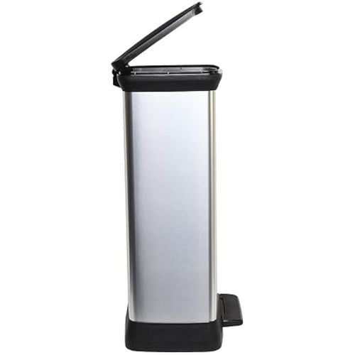 Curver 50L Kitchen Pedal Bin – Recycled Metal Effect Soft Close Silver