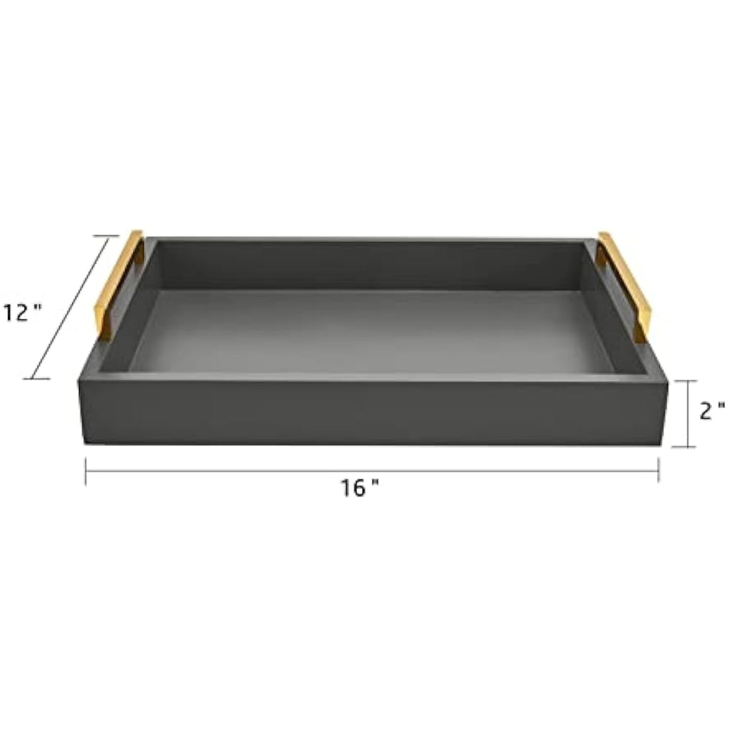 Charcoal Decorative Serving Tray with Handles – 16x12 Inch