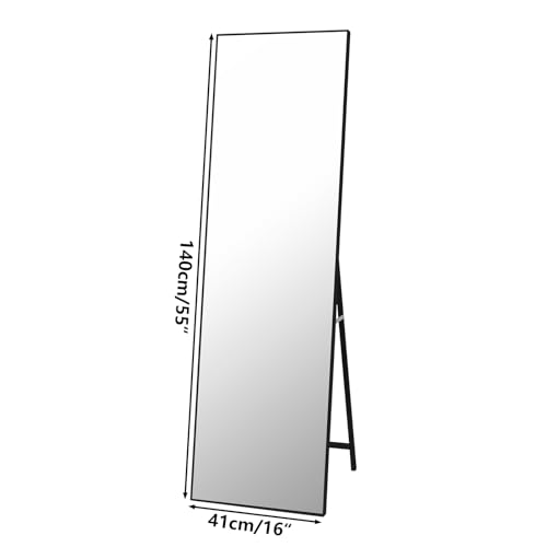 Vasemouh Full Length Mirror – 140x41cm Black Standing or Wall Mirror