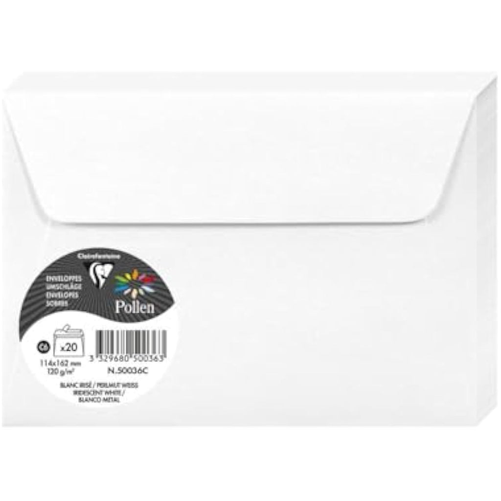Clairefontaine Pollen Iridescent Envelopes | C6 White 120gsm | 20 Pack