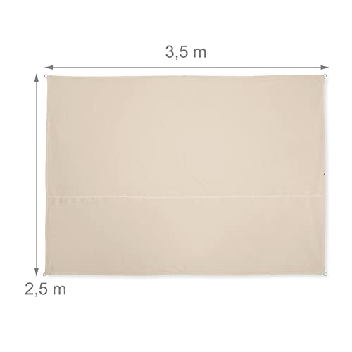 Relaxdays Rectangular Shade Sail | 3.5 x 2.5 m UV Protection Canopy, Beige