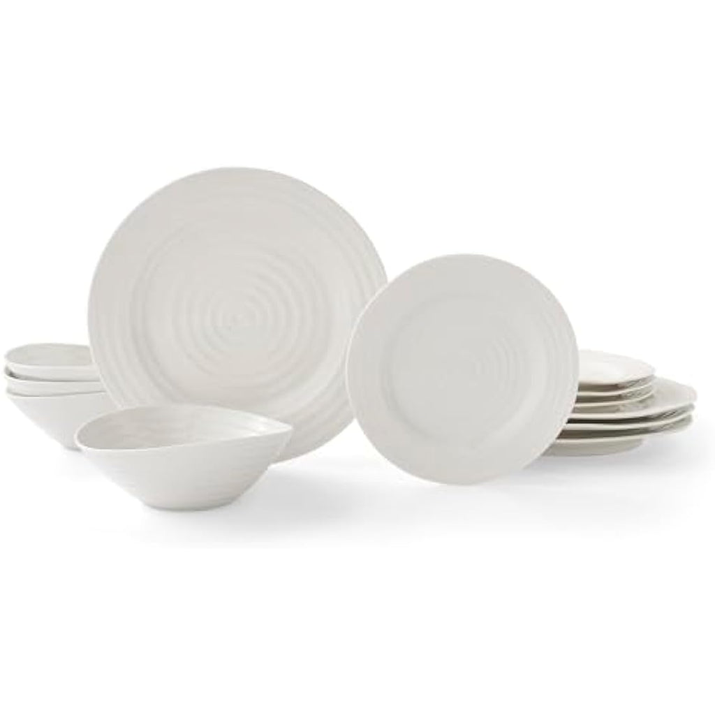 Portmeirion 12-Piece Porcelain Dinner Set – White Microwave Safe Plates