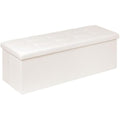 Bonlife Folding Storage Ottoman Bench | White Faux Leather Toy Box
