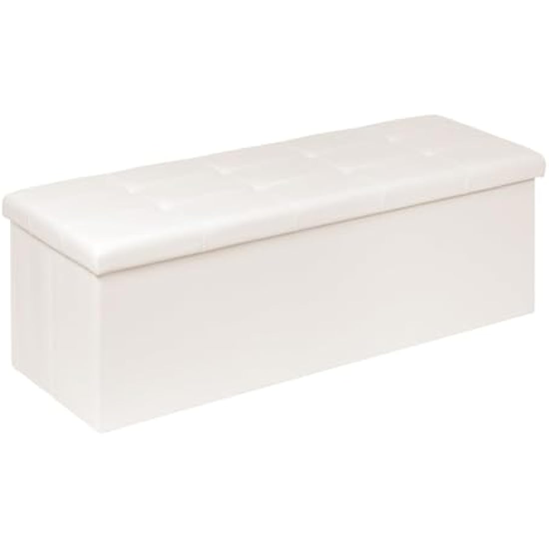 Bonlife Folding Storage Ottoman Bench | White Faux Leather Toy Box