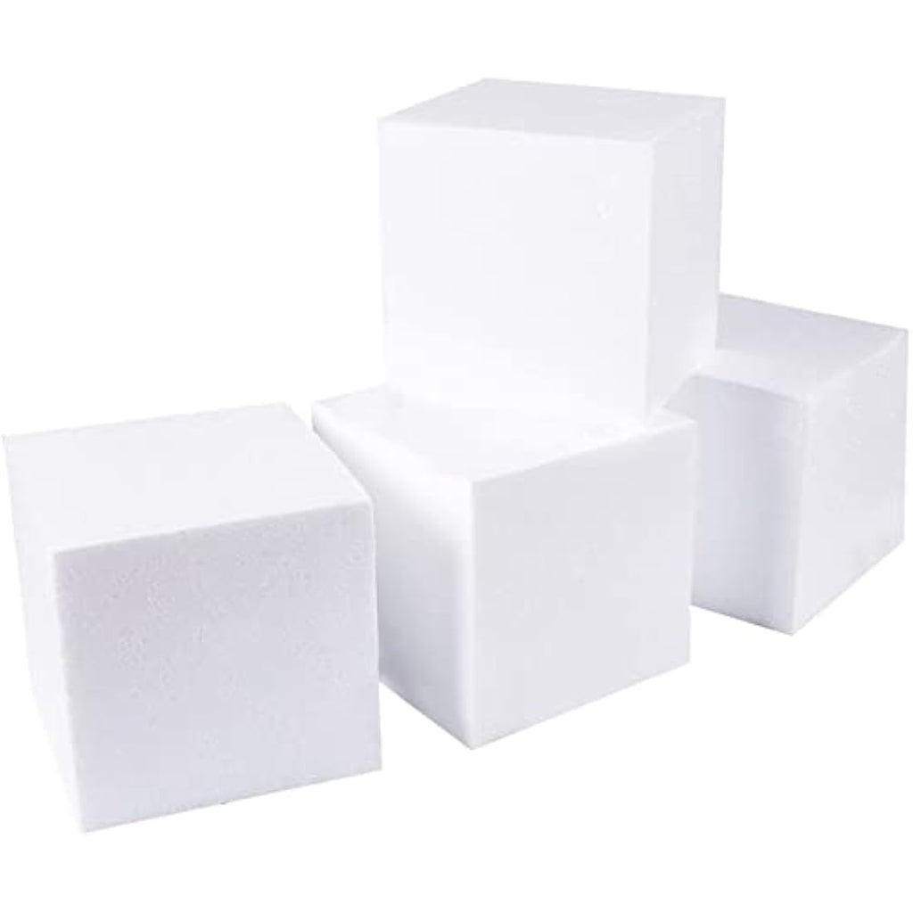 White Foam Cubes - 4 Pack Polystyrene Blocks for Crafts