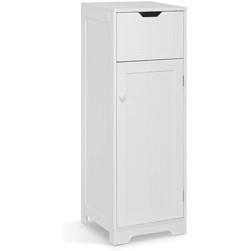 Jolof Store White MDF Bathroom Floor Cabinet with Drawer and Shelves
