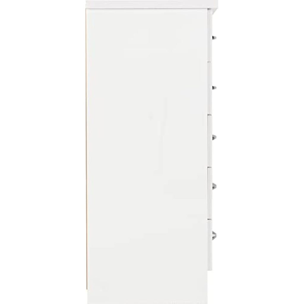 Seconique Nevada 5 Drawer Narrow Chest – White High Gloss Dresser