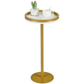 Small Round Drink Table – Modern Pedestal Side Table, White Gold