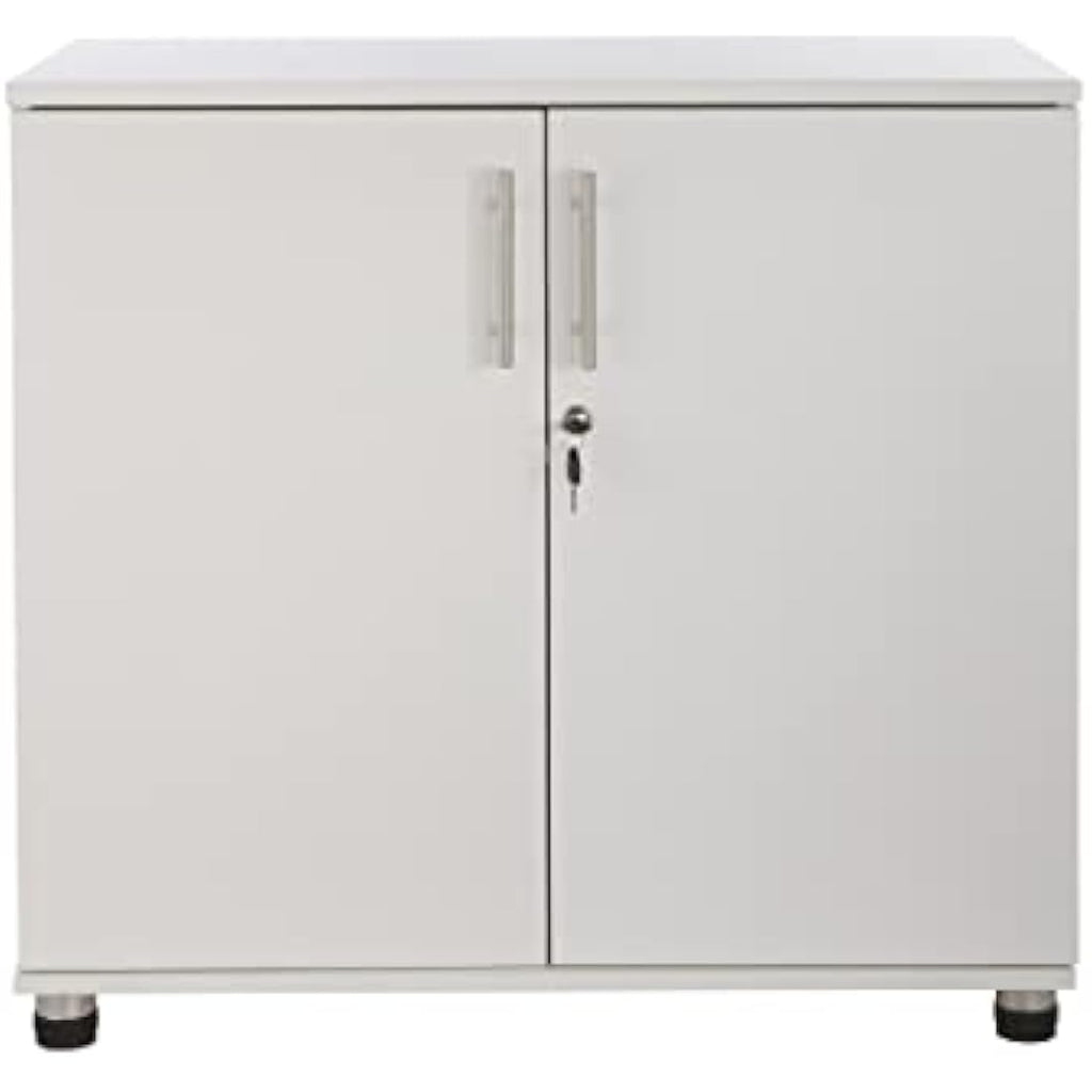 Lockable White Wood Storage Cabinet - 31.5" Office Cupboard