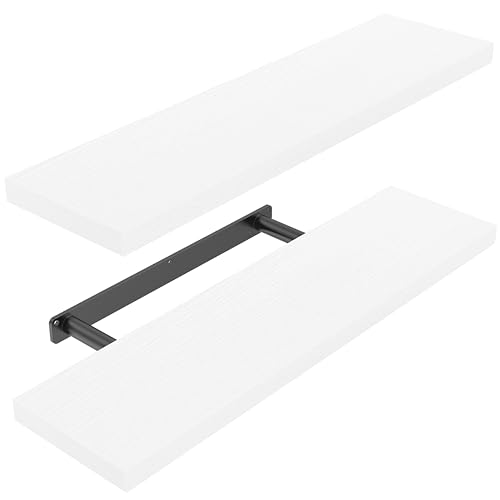 STOREMIC White Floating Shelves – Set of 2 Modern 60cm MDF Wall Shelves