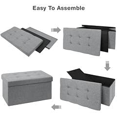 BRIAN & DANY Folding Linen Storage Ottoman Bench – Gray, 76x38x38cm