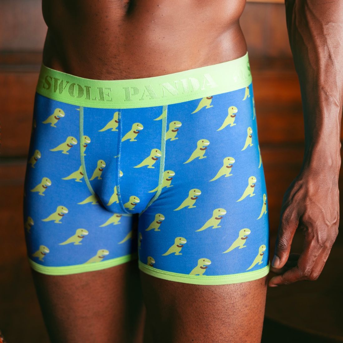 Swole Panda Bamboo Boxers – T-Rex Print Breathable Men's Underwear