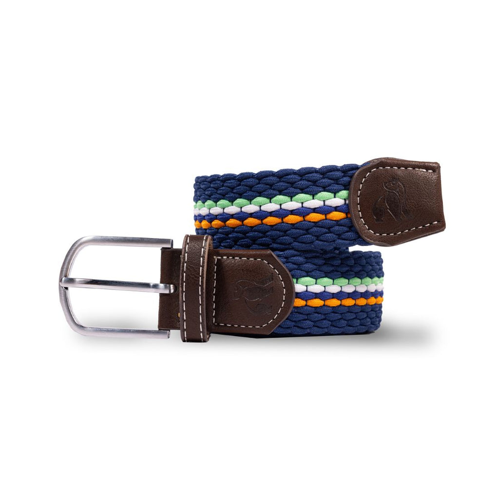 Swole Panda Recycled Woven Belt – Orange & Green Fine Stripe Elastic