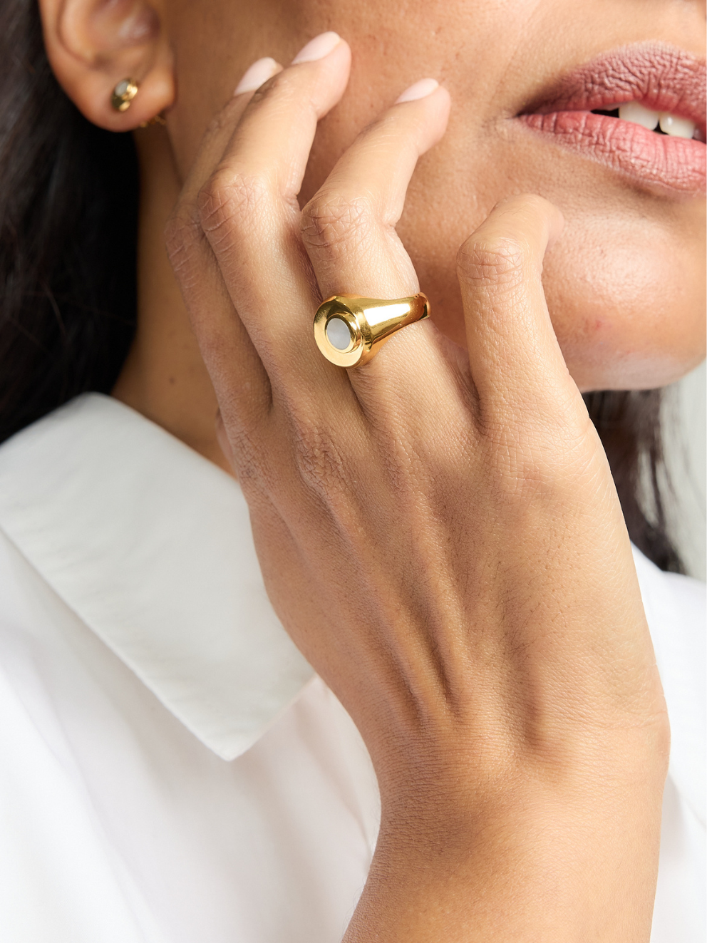 No More Nobody Cressida Mother of Pearl Moon Ring - 18k Gold Vermeil