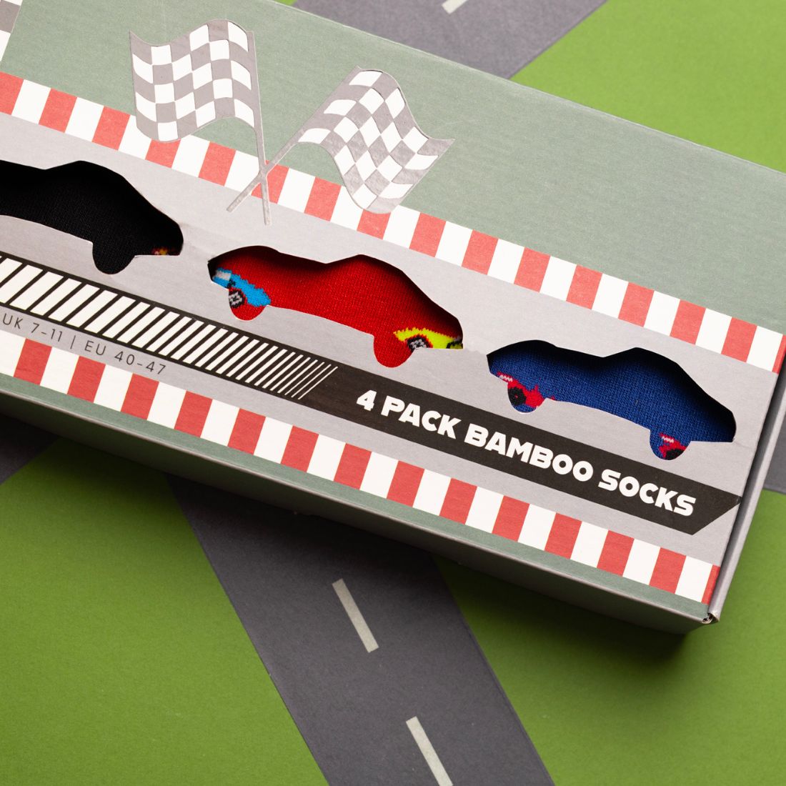 Swole Panda Racing Car Bamboo Socks Gift Box - 4 Pair Men's Set