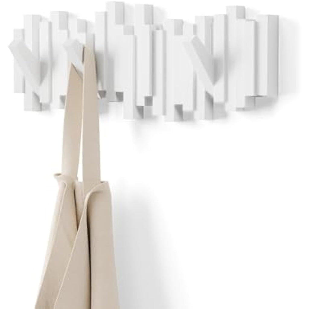 Umbra Sticks Multi Hook Wall Mounted Coat Rack – Modern 5-Hook Hanger, White
