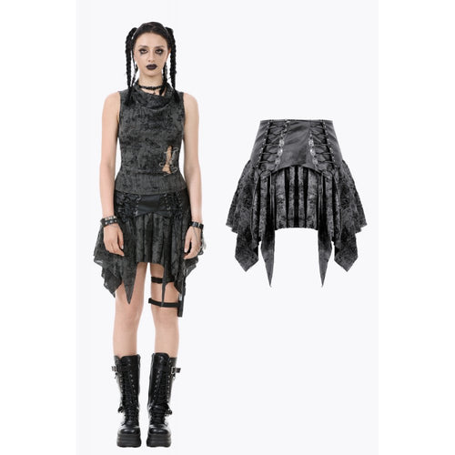 Dark in Love Elandra Goth Skirt – Layered Lace Handkerchief Hem